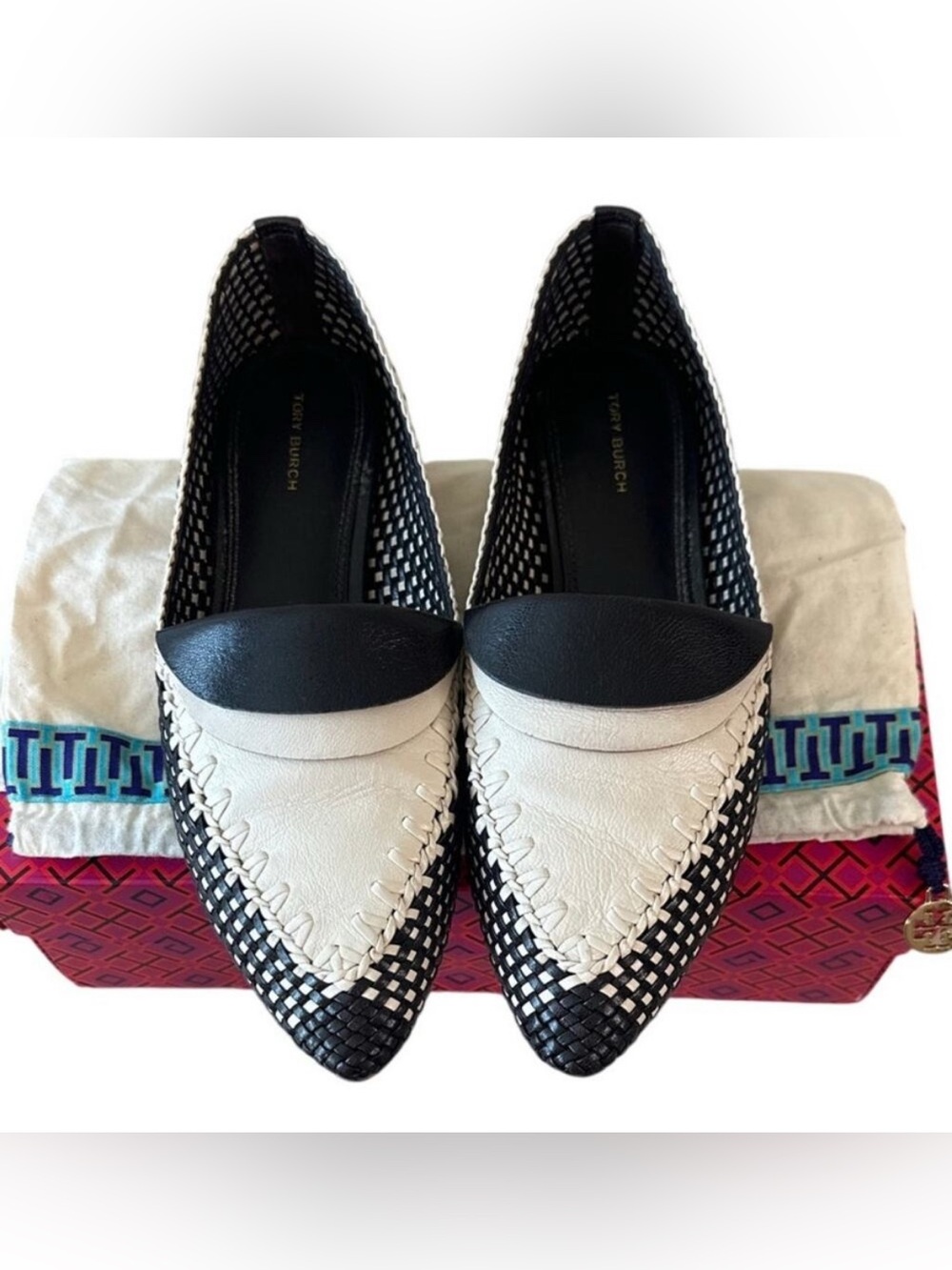 Tory Burch Envelope Bicolor Woven Loafers Coco Cream 10